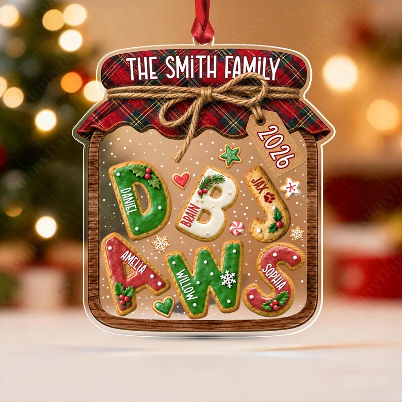 Family Gingerbread Letter Jar Ornament