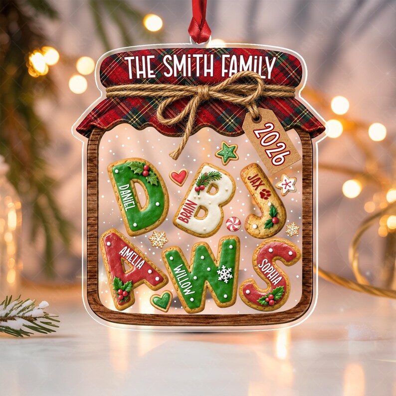 Family Gingerbread Letter Jar Ornament