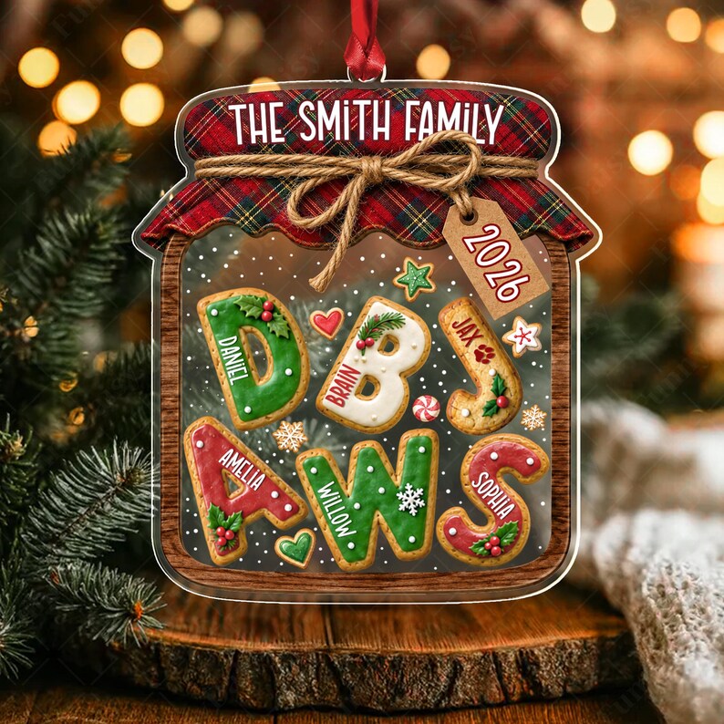 Family Gingerbread Letter Jar Ornament