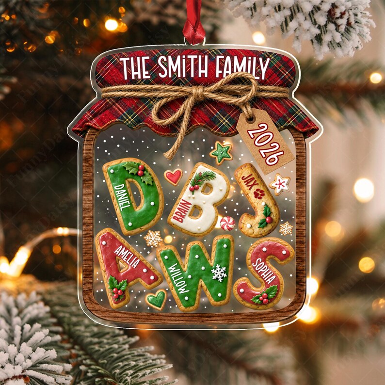 Family Gingerbread Letter Jar Ornament