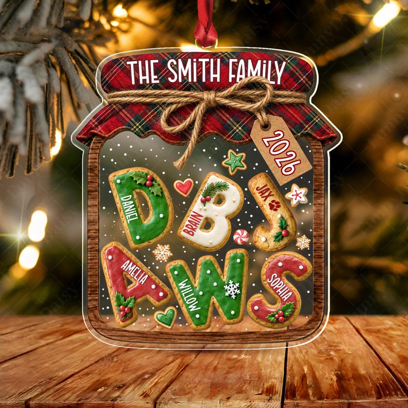 Family Gingerbread Letter Jar Ornament