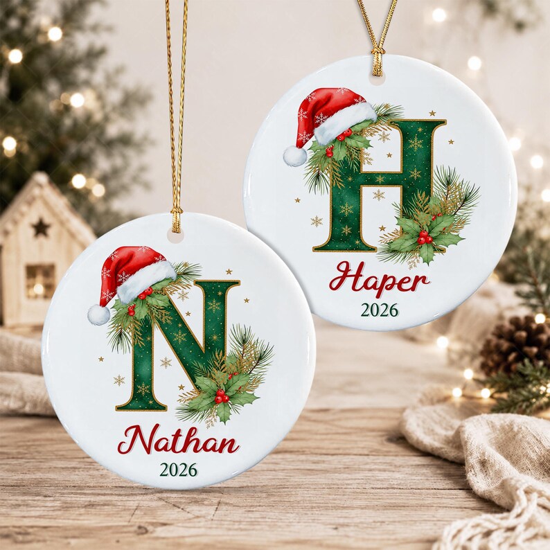 Monogram Initial Kid Name Christmas Ornament