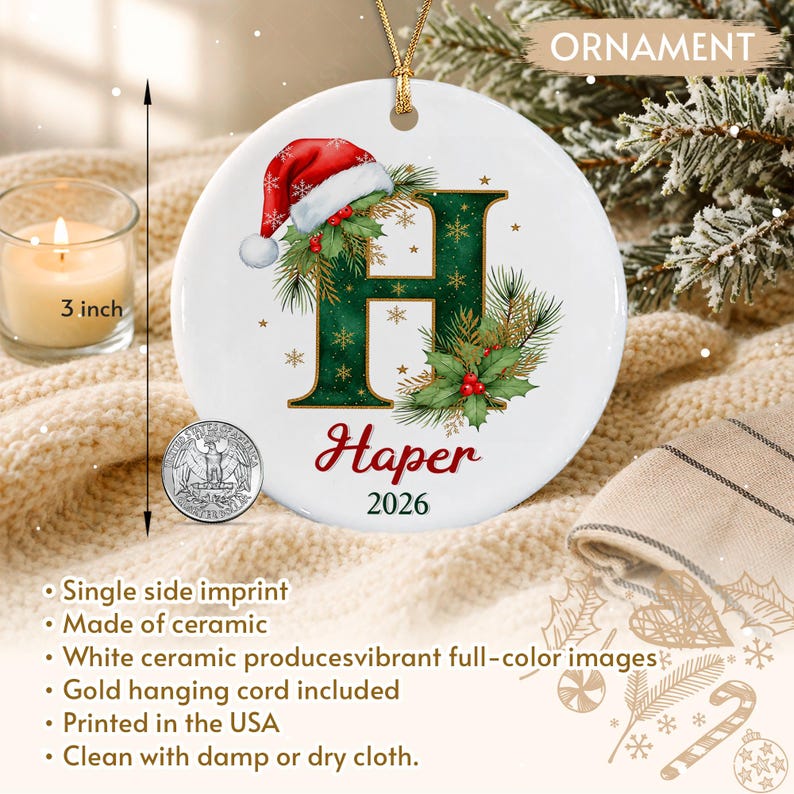 Monogram Initial Kid Name Christmas Ornament