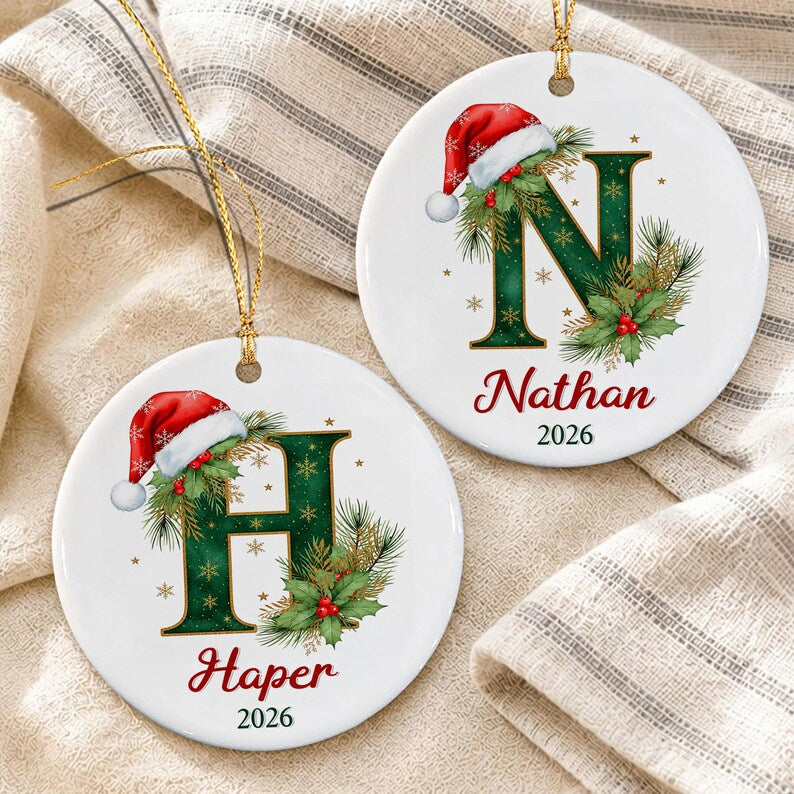Monogram Initial Kid Name Christmas Ornament
