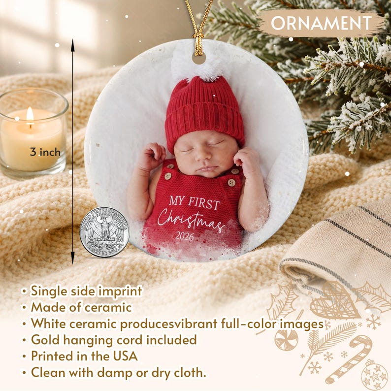 Woodland Baby Photo Name & Year Ornament