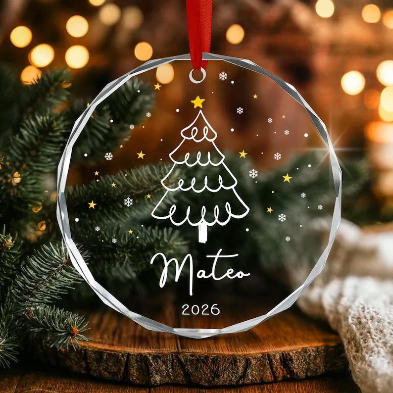 Kids Names & Tree Glass Ornament