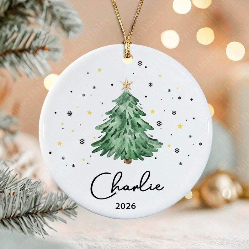 Kids Names & Tree Glass Ornament