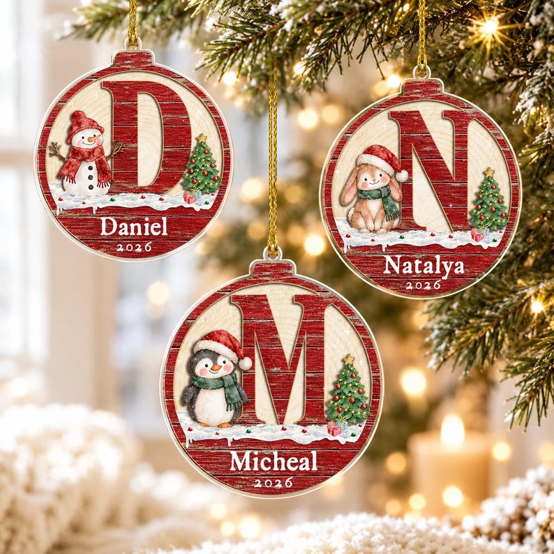 Rustic Winter Initial Name Acrylic Ornament