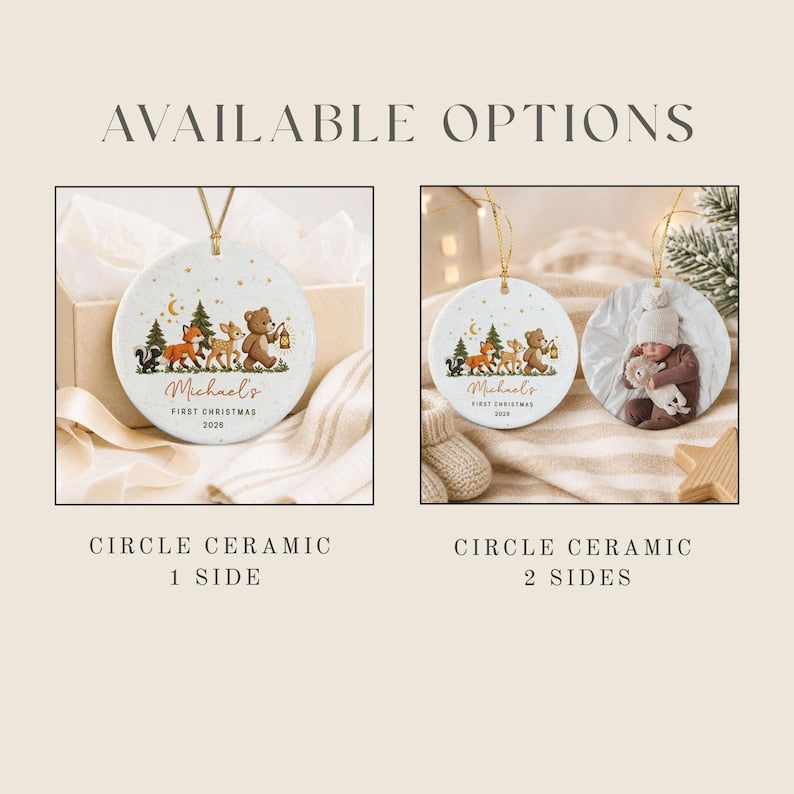 Woodland Baby Watercolor Photo Ornament