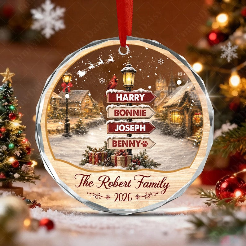 Vintage Winter Signpost Glass Ornament