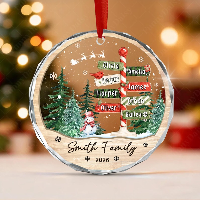North Pole Family & Pet Glass Ornament