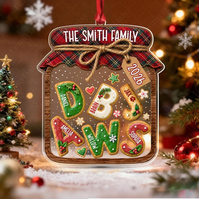 Family Gingerbread Letter Jar Ornament