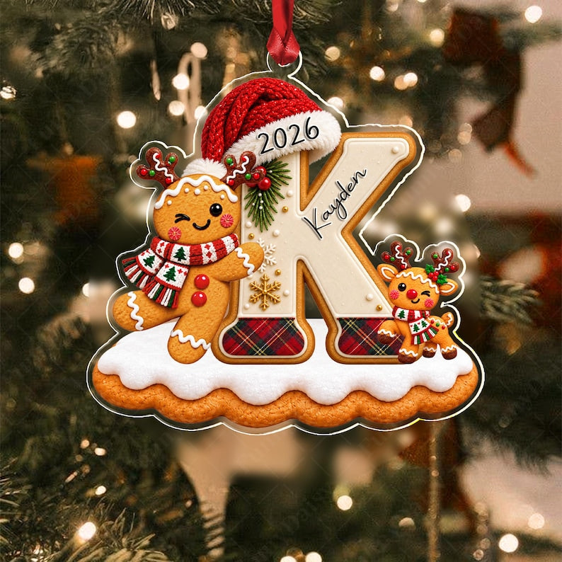 Gingerbread Letter Cookie Acrylic Ornament