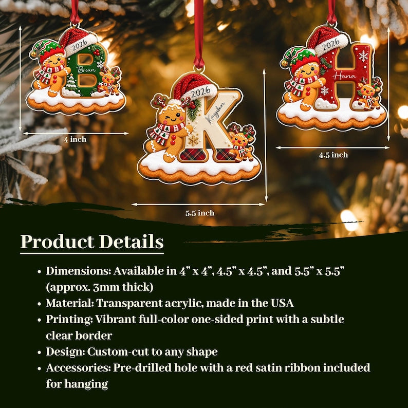 Gingerbread Letter Cookie Acrylic Ornament