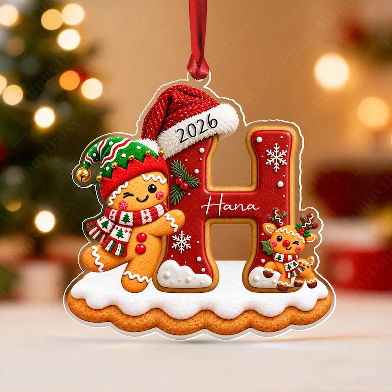 Gingerbread Letter Cookie Acrylic Ornament