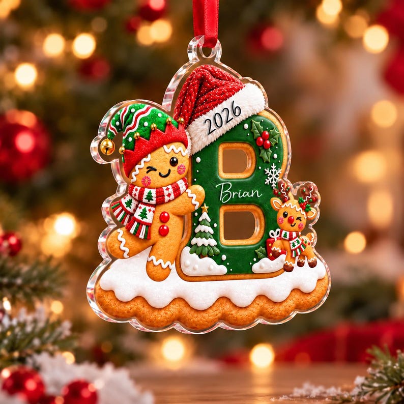 Gingerbread Letter Cookie Acrylic Ornament