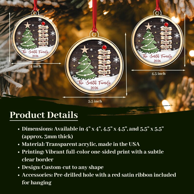 Family & Pet Winter Signpost Acrylic Ornament