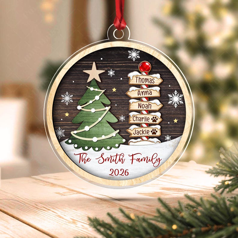 Family & Pet Winter Signpost Acrylic Ornament