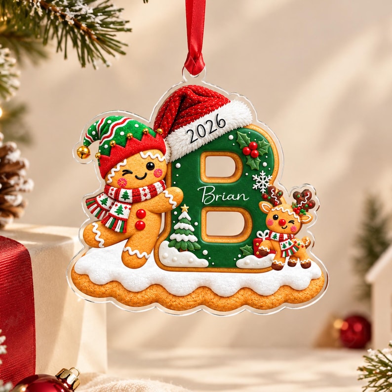 Gingerbread Letter Cookie Acrylic Ornament