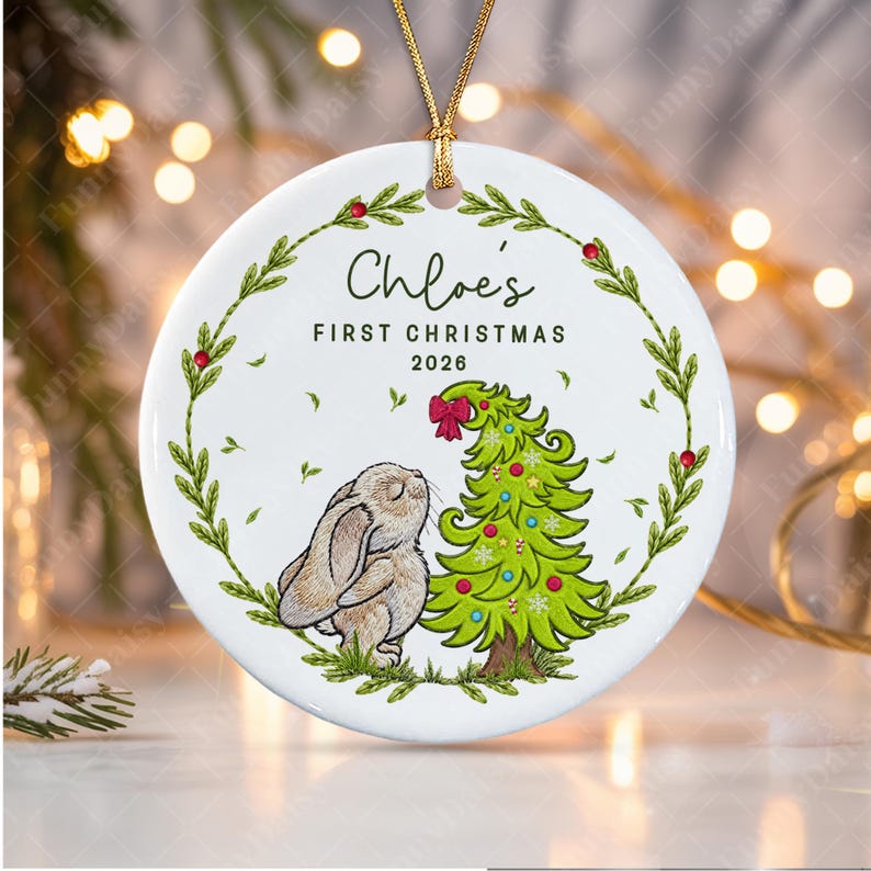 Baby Bunny Custom Newborn Name Ornament