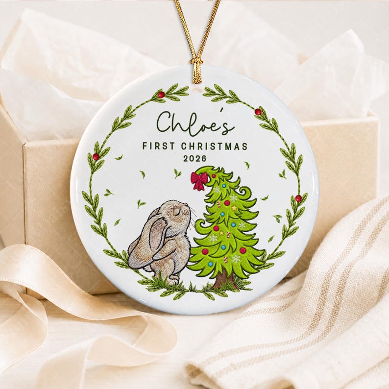 Baby Bunny Custom Newborn Name Ornament