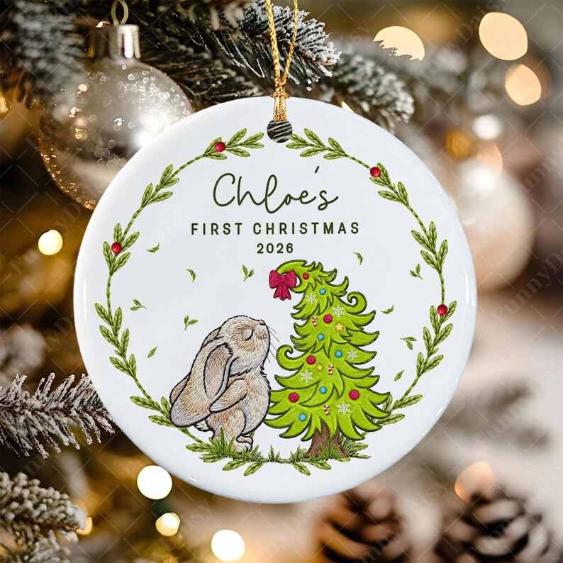 Baby Bunny Custom Newborn Name Ornament