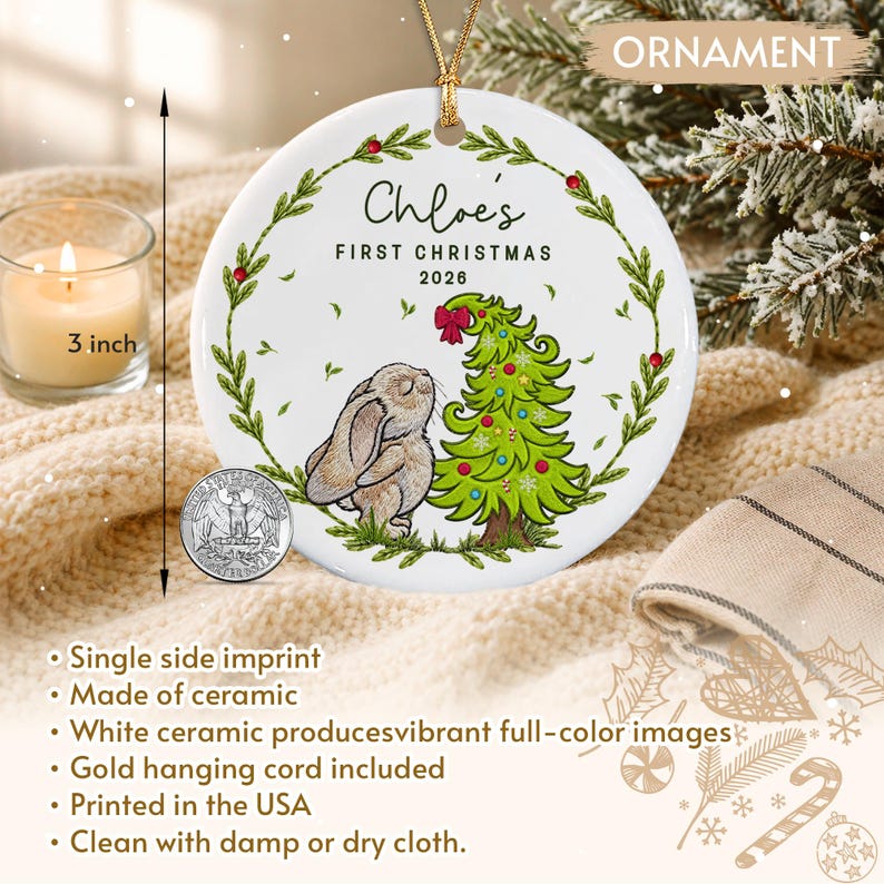 Baby Bunny Custom Newborn Name Ornament