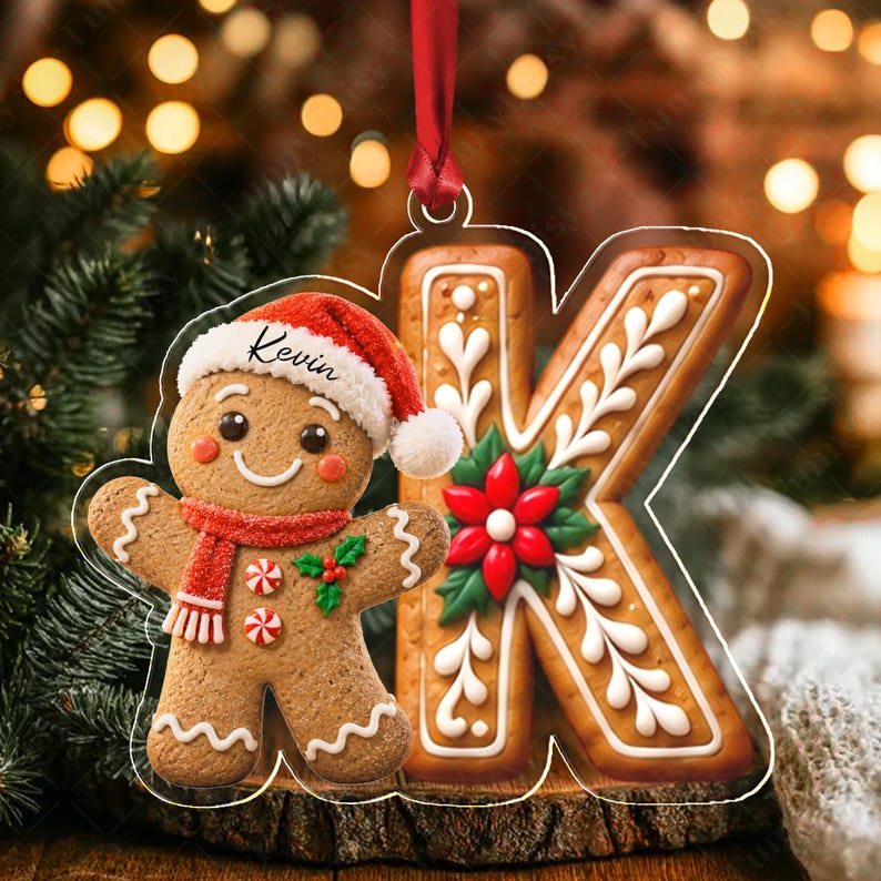 Gingerbread Letter Kid & Family Name Ornament