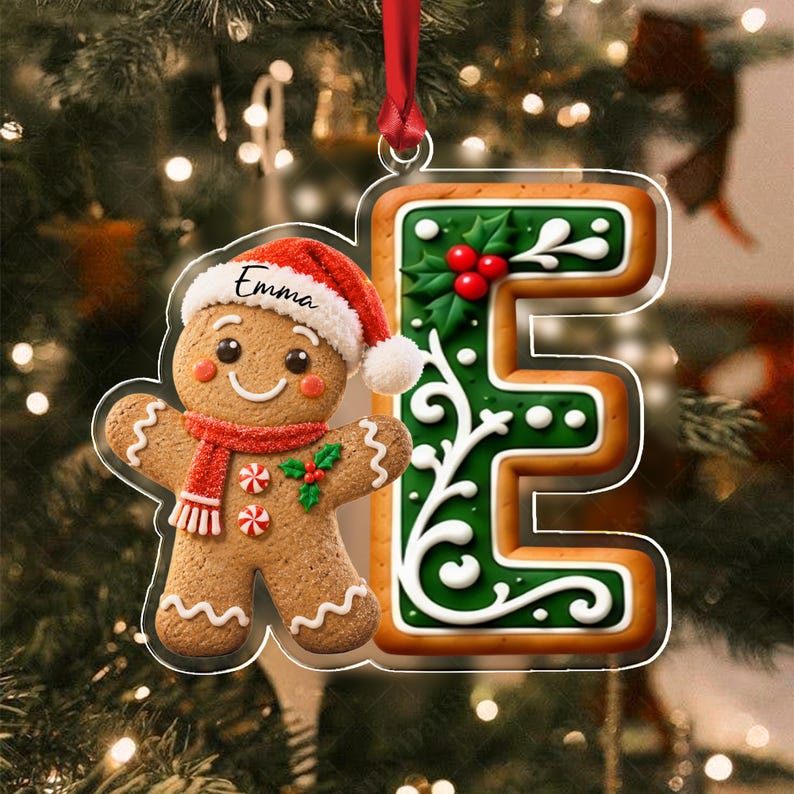 Gingerbread Letter Kid & Family Name Ornament