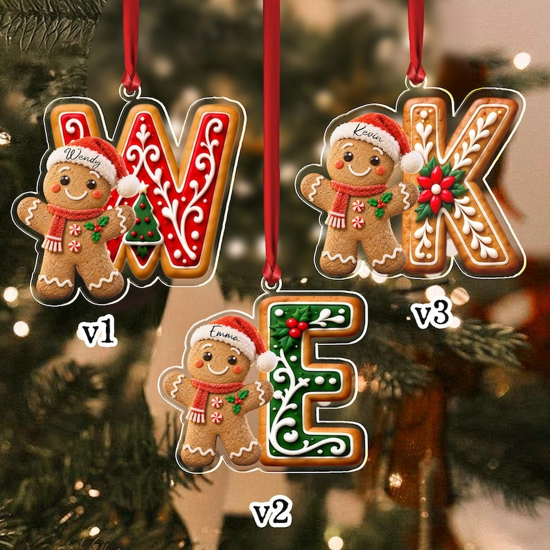Gingerbread Letter Kid & Family Name Ornament