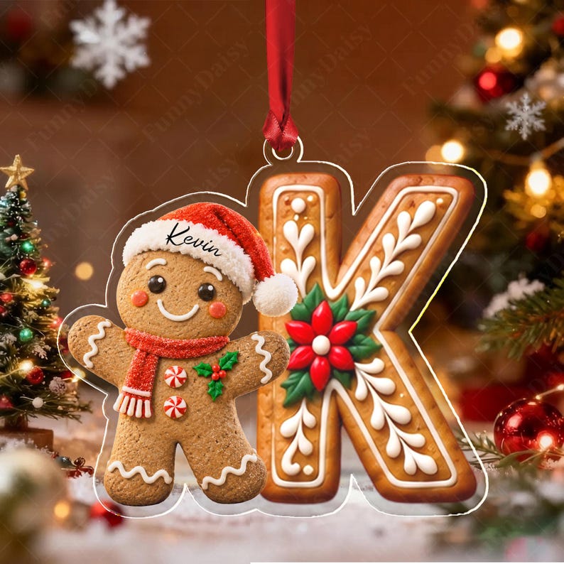 Gingerbread Letter Kid & Family Name Ornament