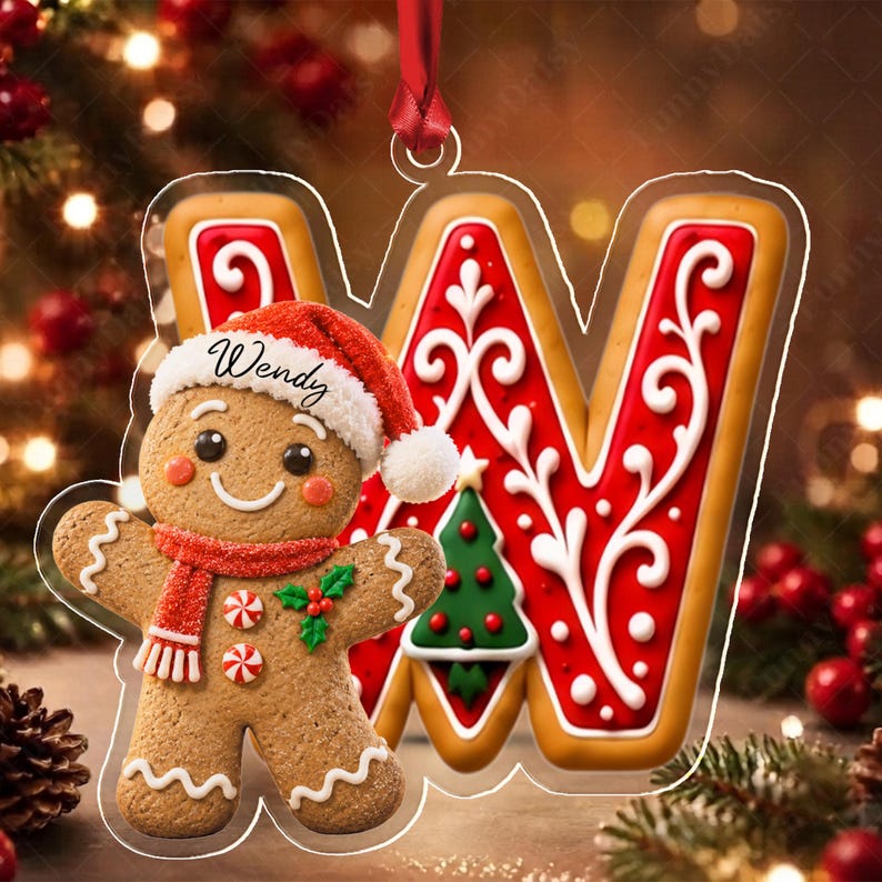 Gingerbread Letter Kid & Family Name Ornament