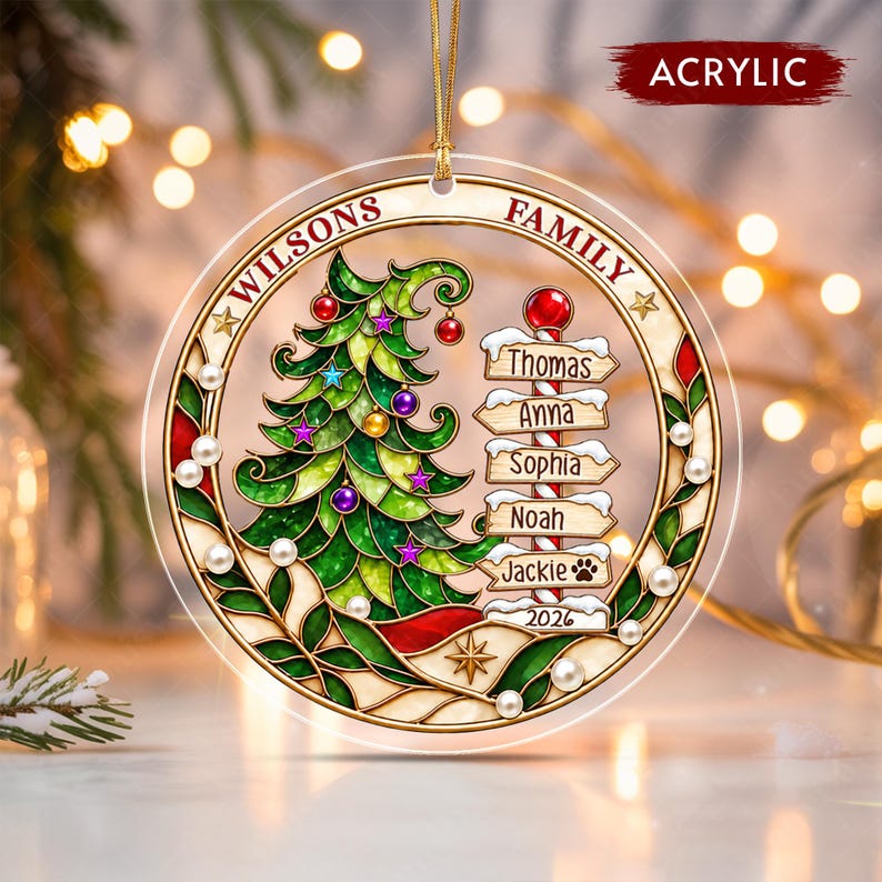 North Pole Family Name Glass Ornament