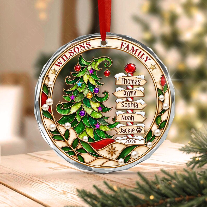 North Pole Family Name Glass Ornament