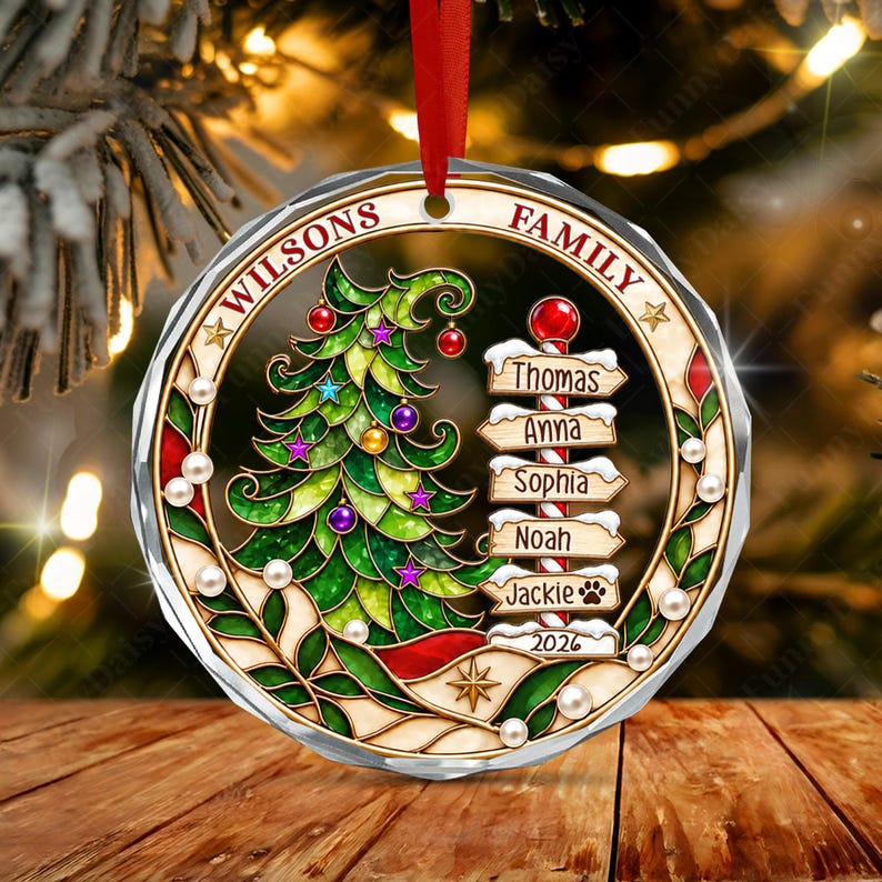 North Pole Family Name Glass Ornament
