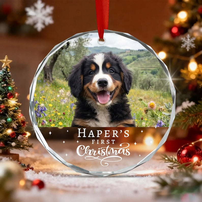 Dog's First Christmas Glass Ornament