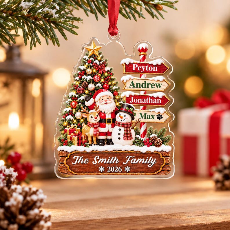 Santa Winter Signpost Family Name Ornament