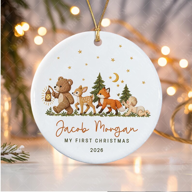 Baby Name Woodland Animal Ceramic Ornament