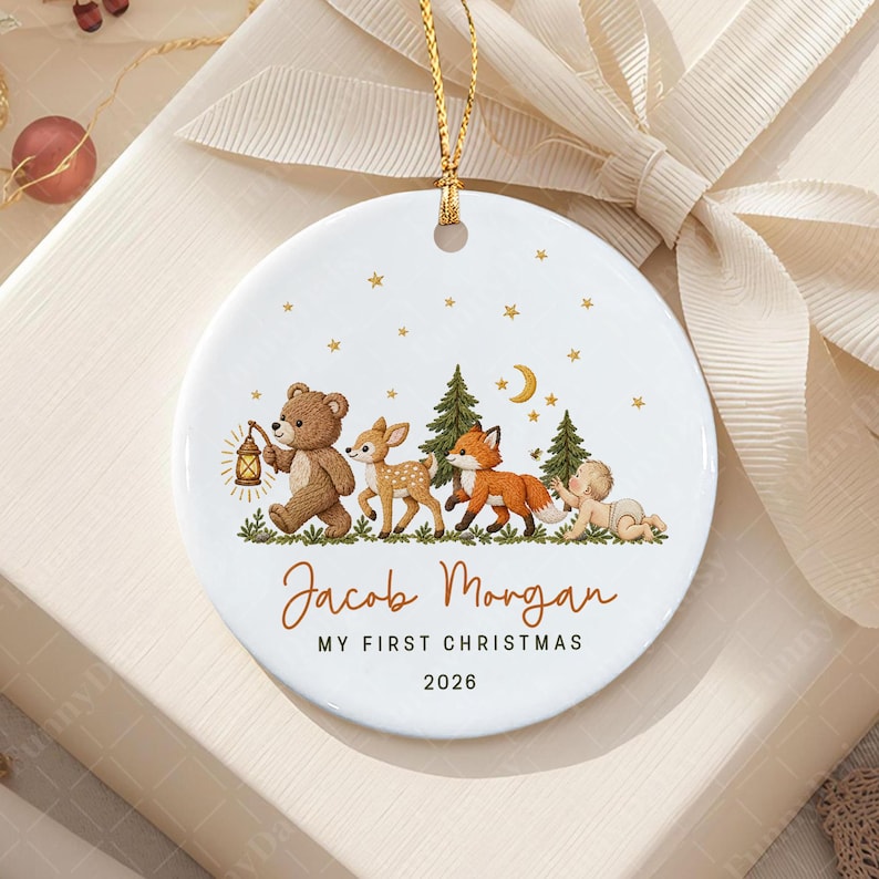 Baby Name Woodland Animal Ceramic Ornament
