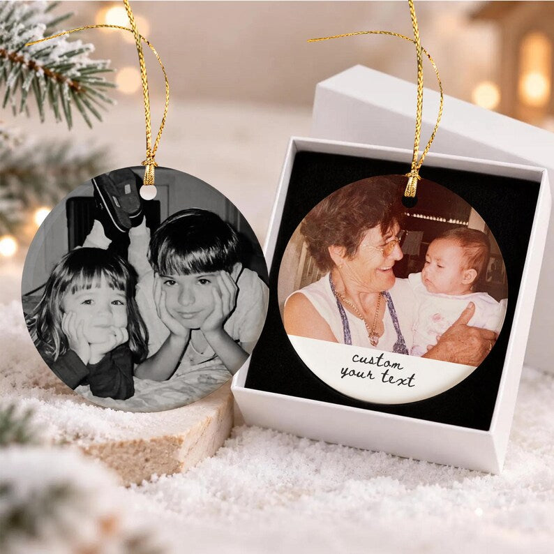 Family Photo Ceramic Christmas Ornament