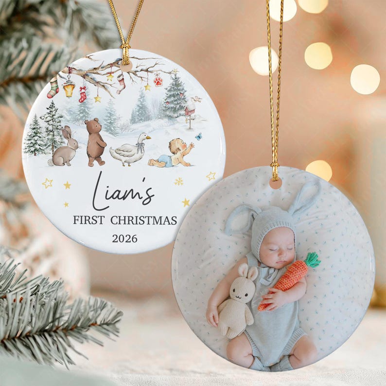 Winter Animal Baby Photo Ceramic Ornament