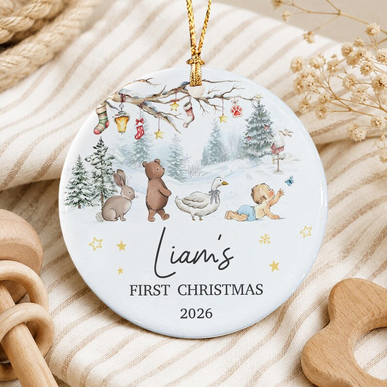 Winter Animal Baby Photo Ceramic Ornament