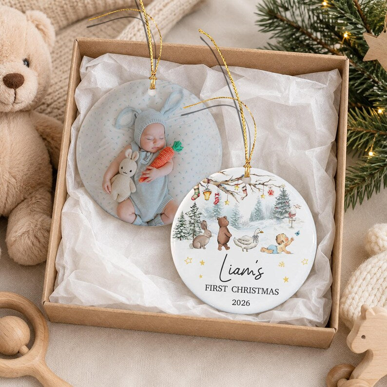 Winter Animal Baby Photo Ceramic Ornament