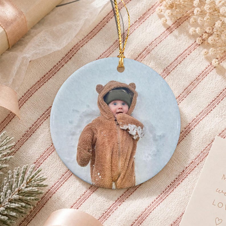 Woodland Animal Newborn Photo Name Ornament