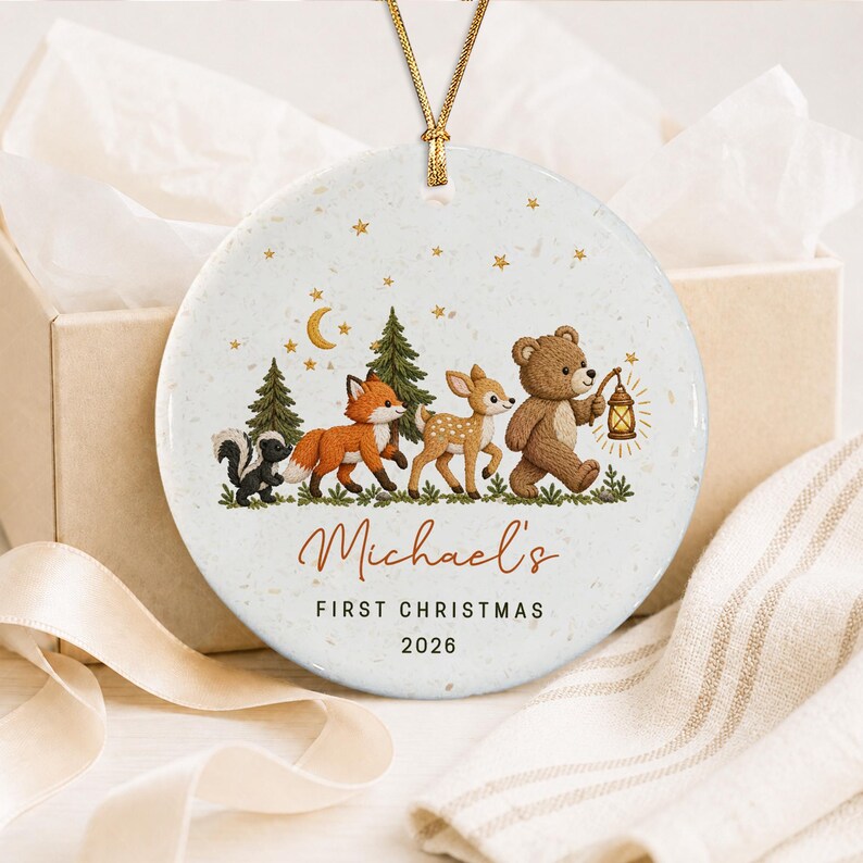 Woodland Baby Watercolor Photo Ornament