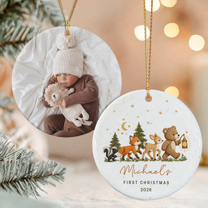 Woodland Baby Watercolor Photo Ornament