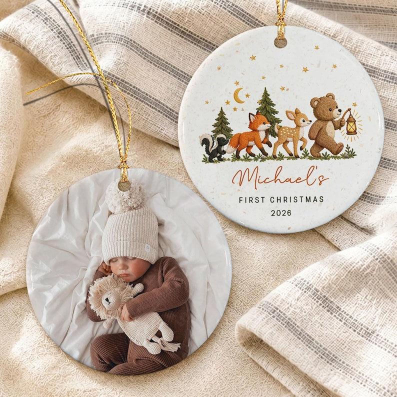 Woodland Baby Watercolor Photo Ornament