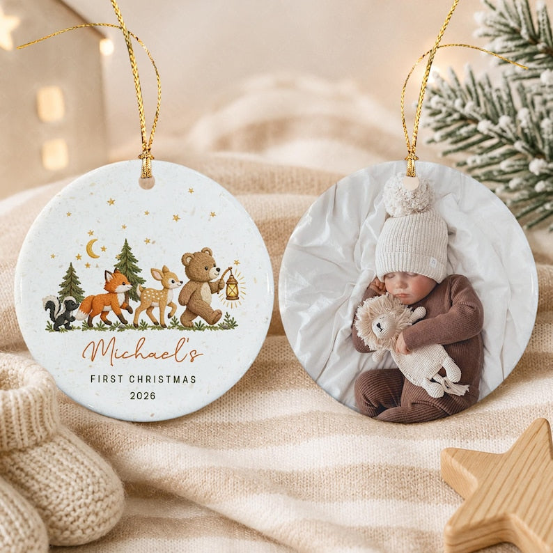 Woodland Baby Watercolor Photo Ornament