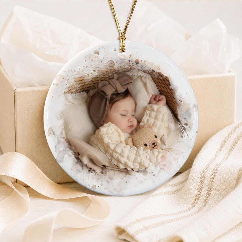 Santa Reindeer Baby Basket Photo Ornament
