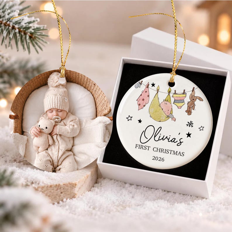 Baby Photo Watercolor Ceramic Ornament